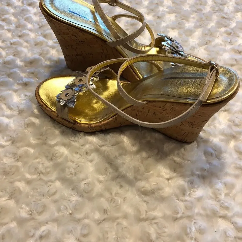 Lumiani Strappy Leather Cork Wedge Platform 40